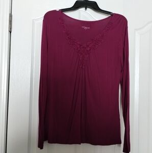 Covington Women's Plum V Neck Long Sleeve Blouse Size L